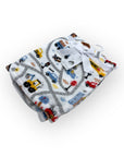 Baby blanket with road and vehicle pattern on a white background