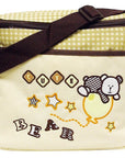 Children's bag with teddy bear design and text on a white background