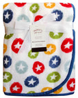 Baby blanket with star patterns and 'Mother's Choice' tag on a white background