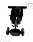 Black scooter with cup holder on a white background, featuring 'mother's choice' branding.