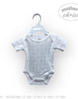 Gray baby onesie on a hanger with 'Mother's Choice' branding on a white background