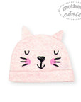 Pink cat-themed beanie with black and pink details on a white background, featuring 'mother's choice' logo.