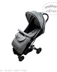 Gray baby stroller with 'Mother's Choice' branding on a white background