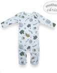 Baby onesie with nature-themed print on a white background, featuring 'mother's choice' branding.