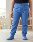 Stork And Baby Airforce blue 100% cotton footed leggings for babies, perfect for playtime and sleep.