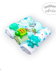 Stork And Baby Mothers Choice 3 pack baby hooded towels with turtle and octopus bath toys in blue and white