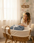 Stork And Baby blue single layer jacquard blanket with cable knit pattern, 75x100cm.