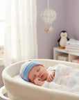 Stork And Baby blue and orange striped knit baby hat with soft comfortable fit