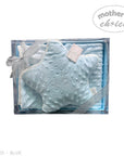 Stork And Baby blue sherpa blanket gift set with a star-shaped pillow embroidered with the word "baby".