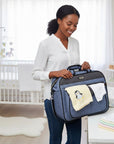 Stork And Baby Mothers Choice Grey Combo Nappy Bag with penguin detail, a versatile diaper bag for parents.