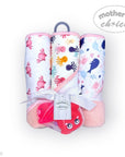 Stork And Baby 3-pack of soft hooded baby towels featuring whale, octopus, and crab prints with a matching toy