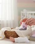 Stork And Baby Mothers Choice Inf Girls Box Socks in grey and pink with a soft cotton blend and stretch fit.