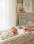 Stork and Baby Mother's Choice Infant Washing Mitten, soft white terry cloth, for gentle baby bath time.