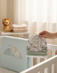 Stork And Baby Mothers Choice 4 Pack Beanie Set in grey and mint with a jungle leaf print. Soft cotton for baby.