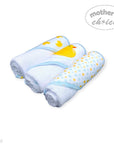 Stork And Baby Mothers Choice 3 pack of white hooded baby towels featuring yellow duck and polka dot patterns