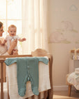 Mothers Choice 100% Cotton Interlock Grower Sage baby grow with footies and snap closure. Soft, breathable, and calming.