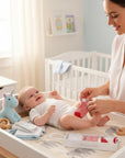 Stork and Baby newborn 3 pack socks, red and white stripes and polka dots, cotton blend, gentle stretch fit.