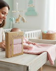 Stork And Baby Mothers Choice 2-pack pink bamboo and cotton waterproof change mat covers with acorn and leaf print.