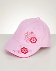 Stork And Baby pink embroidered flower baseball cap for girls. Soft, comfortable, and stylish for everyday wear.