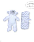 Stork And Baby Mothers Choice plush white sheep toy and grey chevron patterned coral fleece baby blanket set