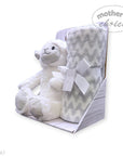 Stork And Baby Mothers Choice plush sheep toy and grey chevron coral fleece baby blanket gift set