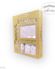 Bamboo 3-piece newborn gift set packaging with pink baby clothes on a white background