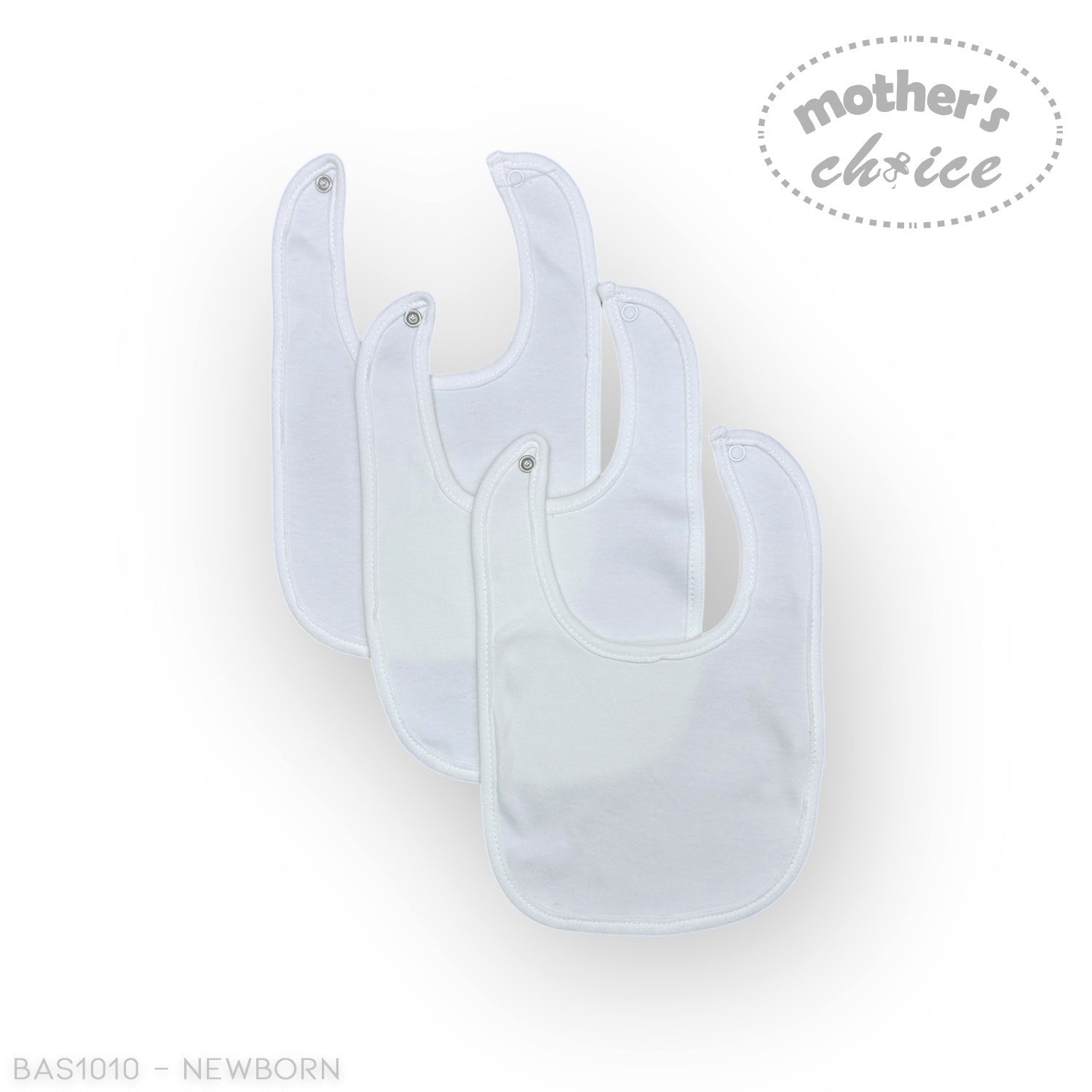 Three baby bibs on a white background with 'Mother's Choice' branding.
