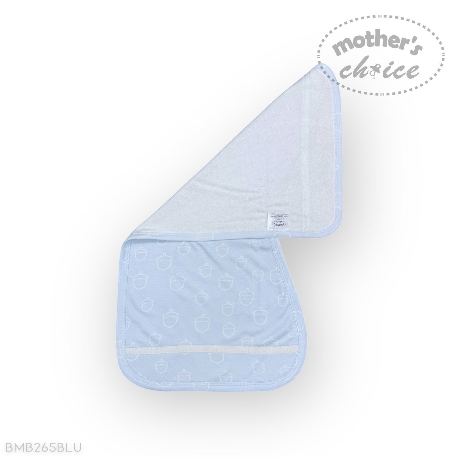 Blue baby blanket with circular patterns on a white background, branded 'Mother's Choice'.