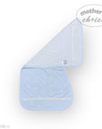 Blue baby blanket with circular patterns on a white background, branded 'Mother's Choice'.
