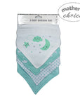 Pack of baby bandana bibs with cartoon designs on a white background
