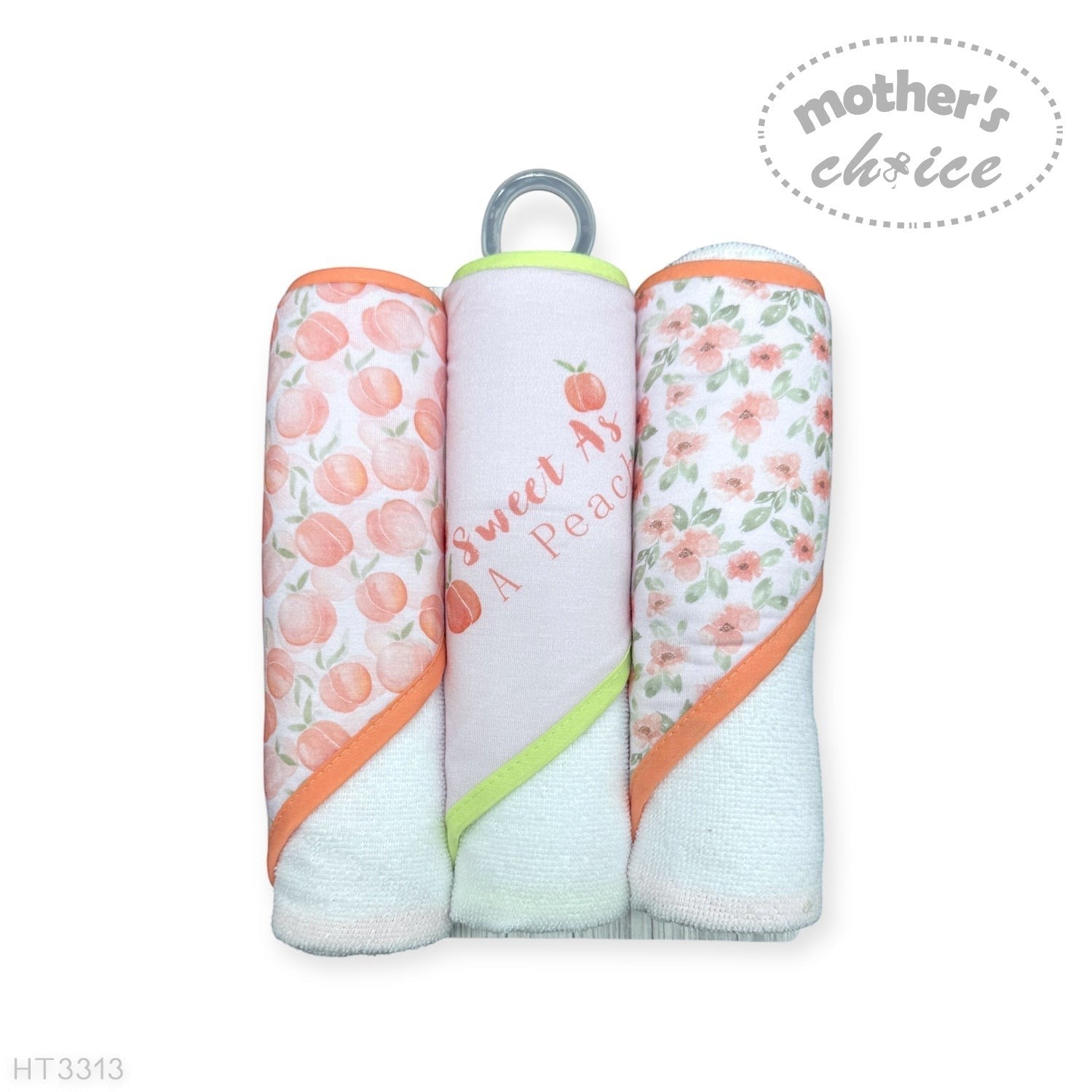 Mothers Choice  3 Piece Hooded Towels And 3 Piece Facecloths Sweet As A Peach