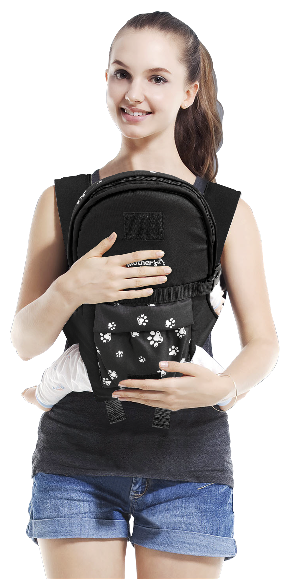 Mothers Choice 3 Way Premium Baby Carrier Black - Paws