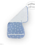 Baby blanket with blue and white pattern on a white background, featuring 'Mother's Choice' branding.
