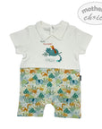 Baby romper with white shirt and colorful animal pattern shorts, featuring 'mother's choice' branding.