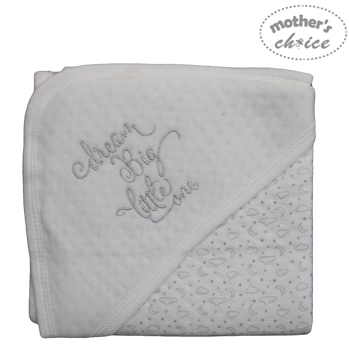 Mothers Choice 100% Cotton Quilted Hooded Receiving Blanket - Dream Big Little One
