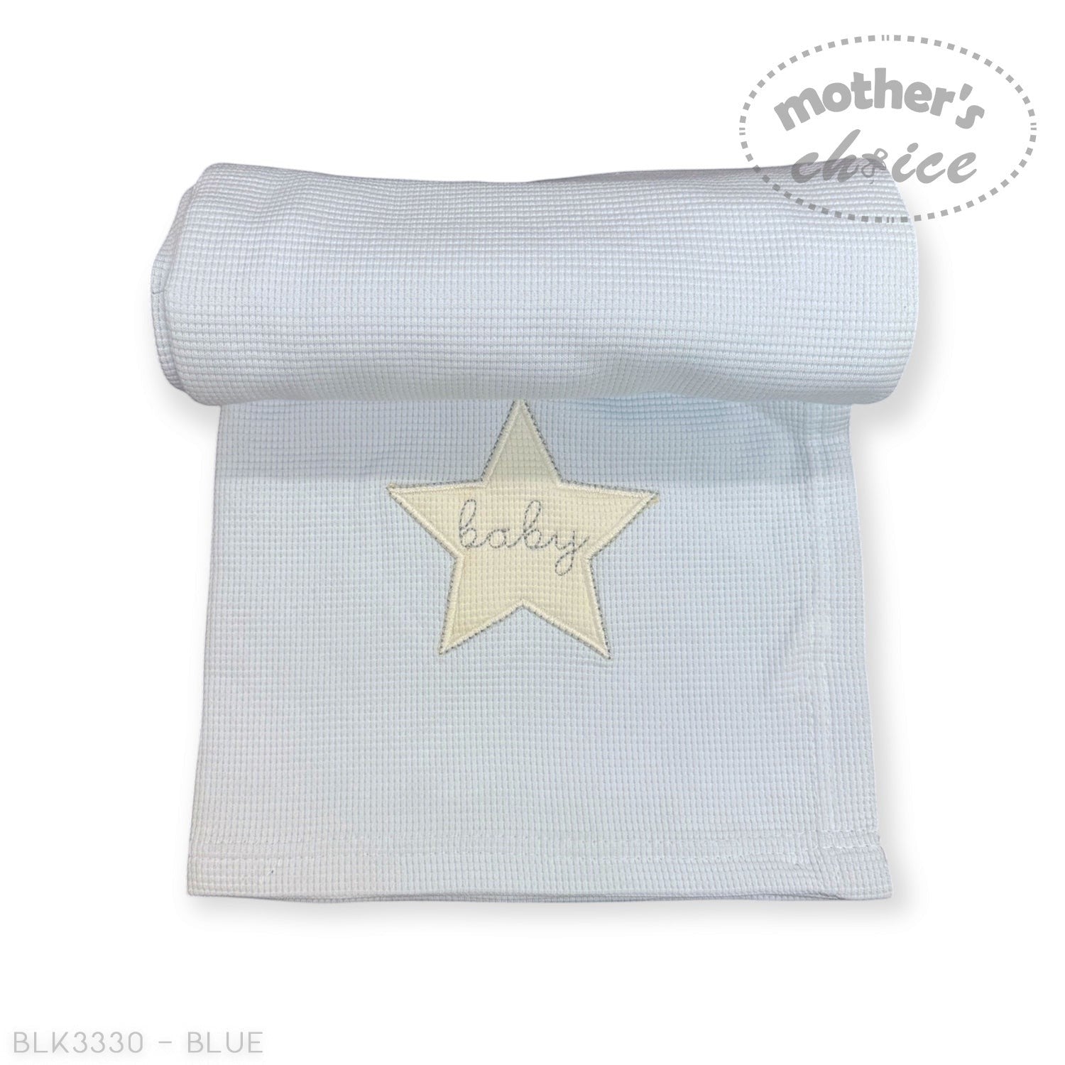 Mothers Choice  Cotton Waffle Blanket Blue Star Embroid