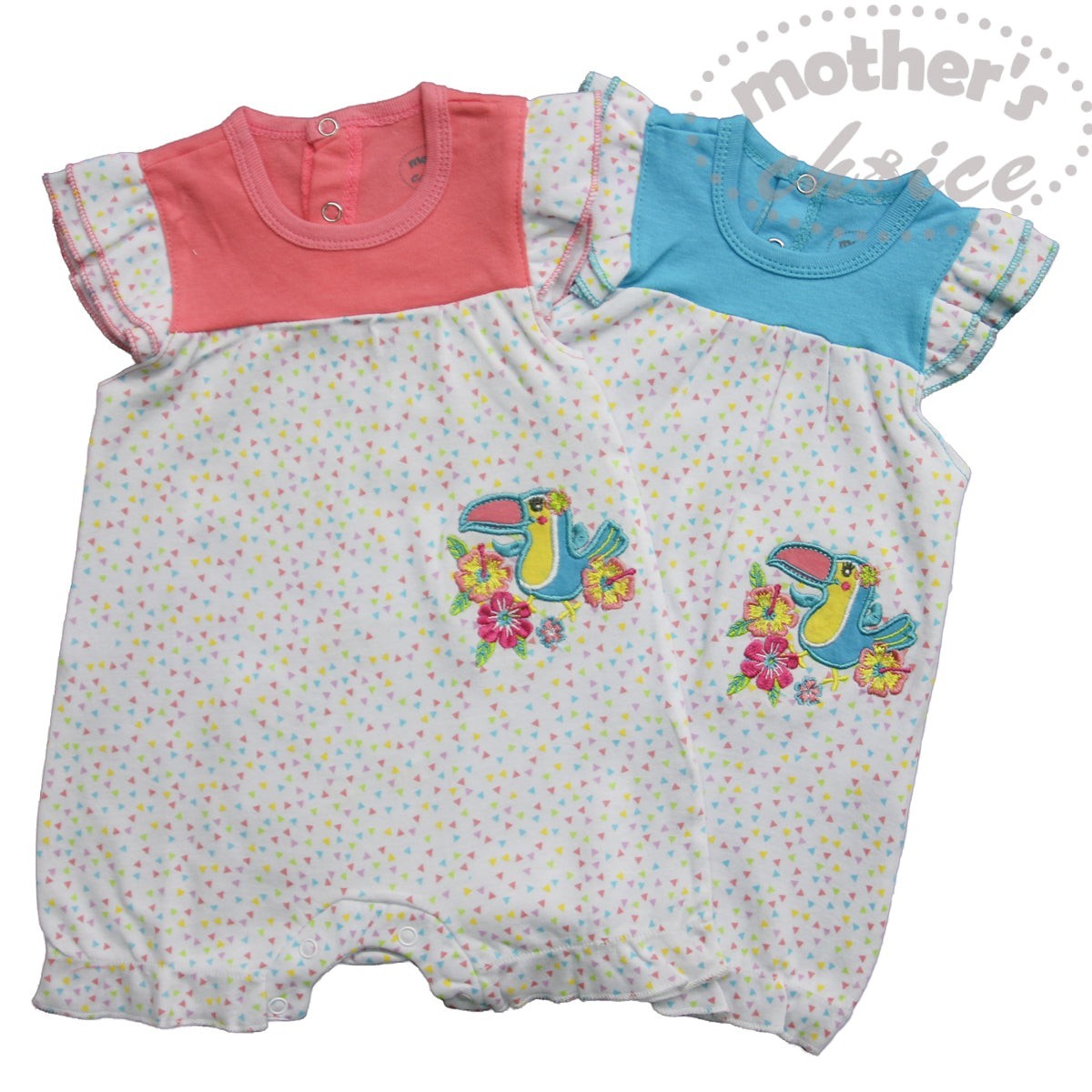 Mothers Choice 100% Cotton Rompers 'Toucan' 2 pack