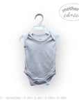 Gray baby bodysuit on a hanger with 'Mother's Choice' branding on a white background
