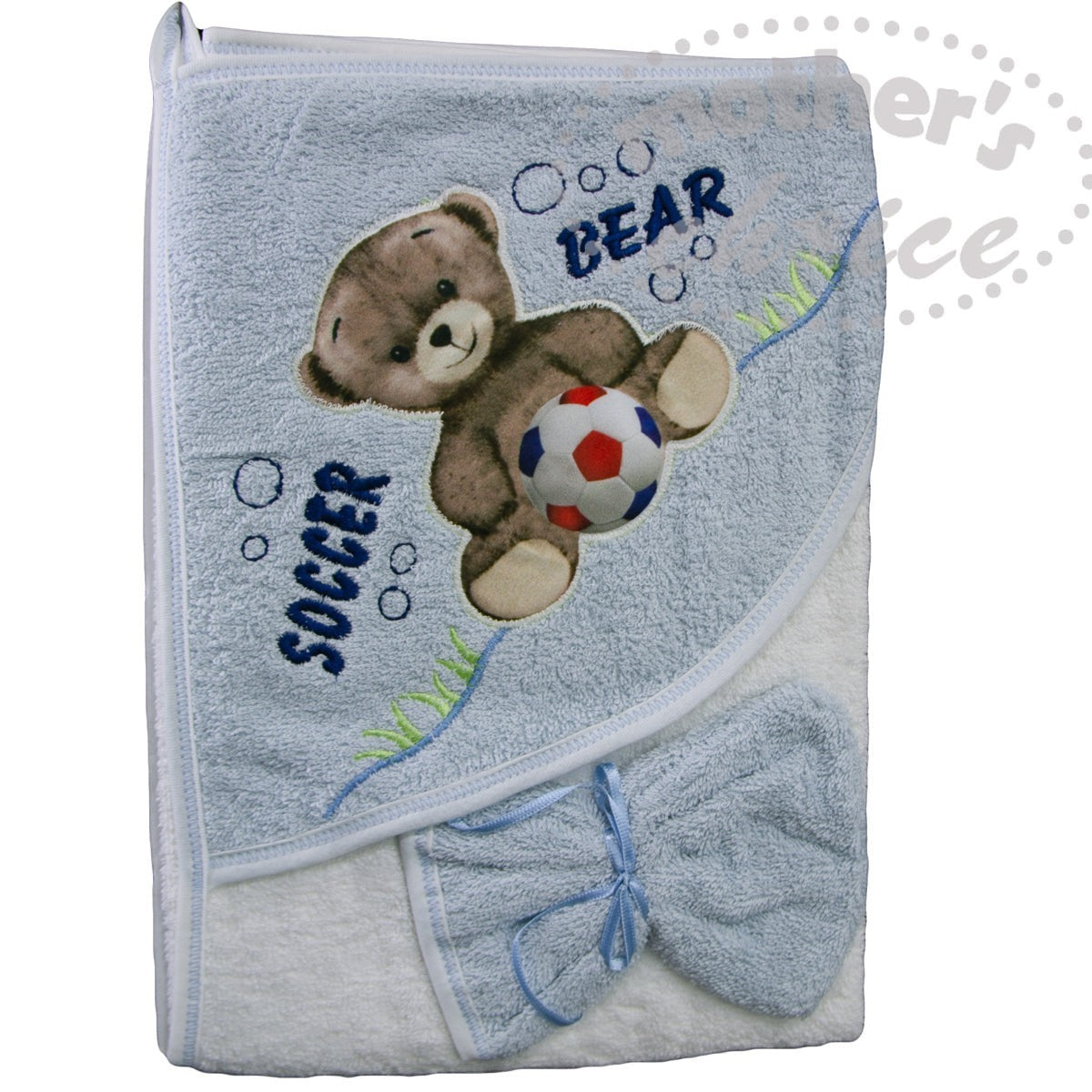 Mothers Choice Hooded Towel And Facecloth 'Soccer Bear'