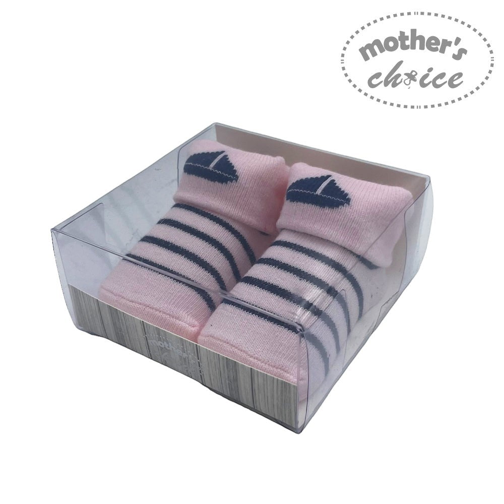 Mothers Choice Fancy Box Socks Girls Pink Navy Boat