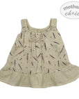 Beige dress with floral pattern on a white background, featuring 'mother's choice' branding.