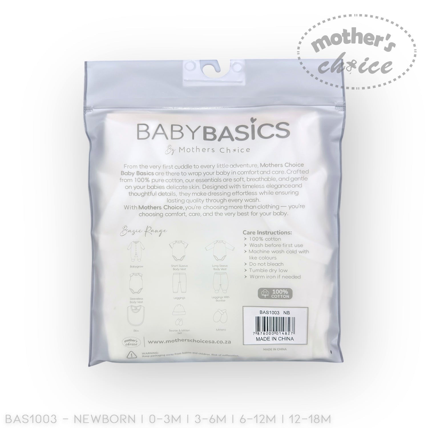 Package of Baby Basics by Mother's Choice on a white background