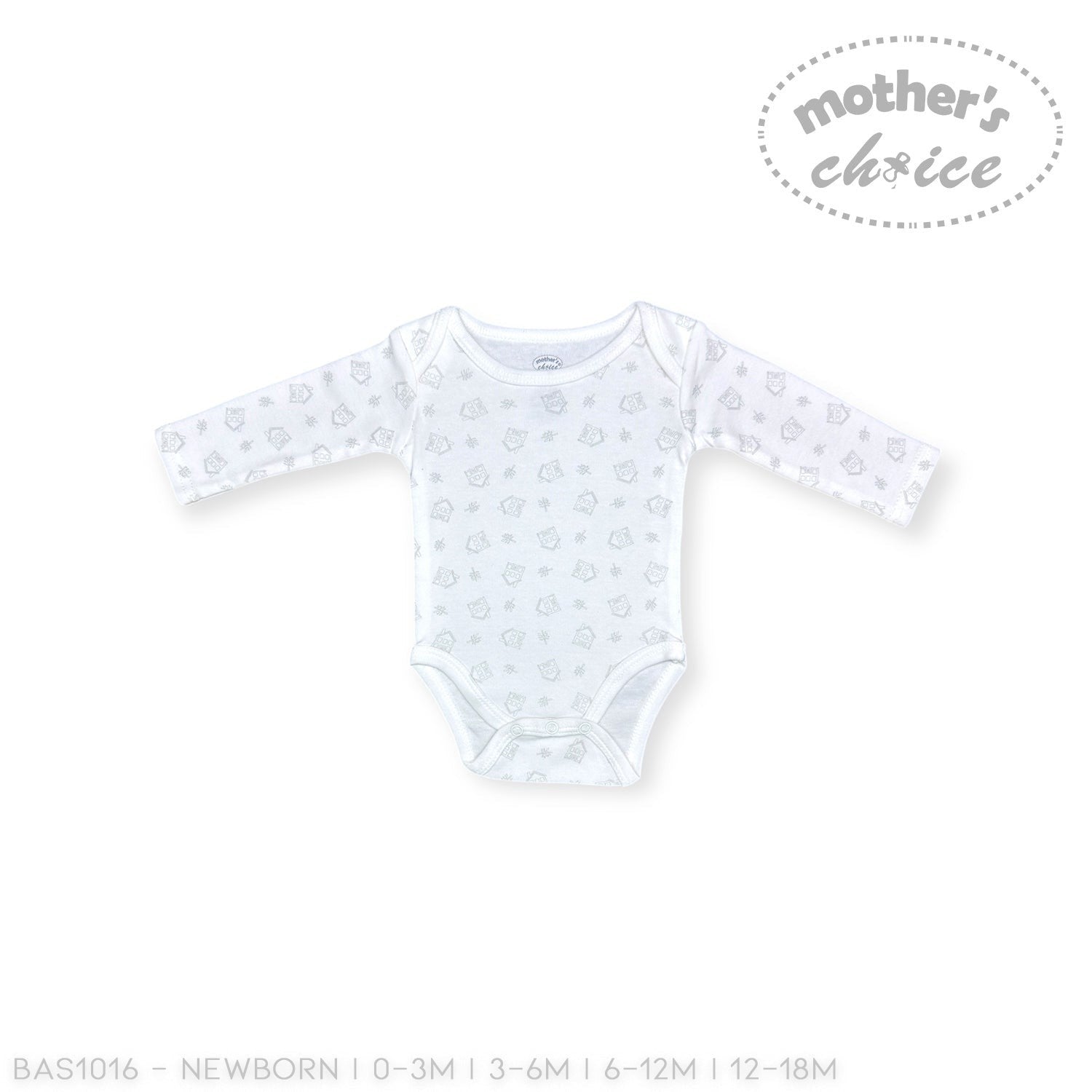 Baby onesie with star pattern on a white background, branded 'Mother's Choice'.