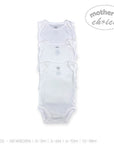 Set of white baby bodysuits with 'Mother's Choice' branding on a white background