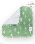 Green baby blanket with white tree pattern on a white background, featuring 'mother's choice' branding.
