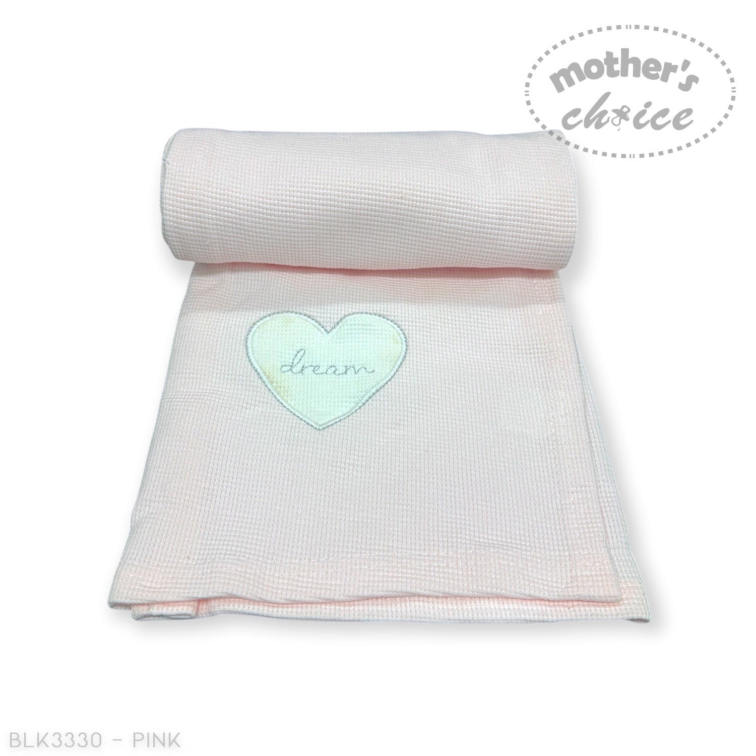 Mothers Choice  Cotton Waffle Blanket Pink Heart Embroid