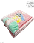 Pink plush blanket with cartoon character design on a white background, featuring 'Mother's Choice' branding.