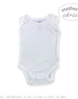 White baby bodysuit with 'Mother's Choice' branding on a white background