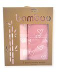 Pack of two pink bamboo jersey wraps in a cardboard box with 'mother and child' branding.