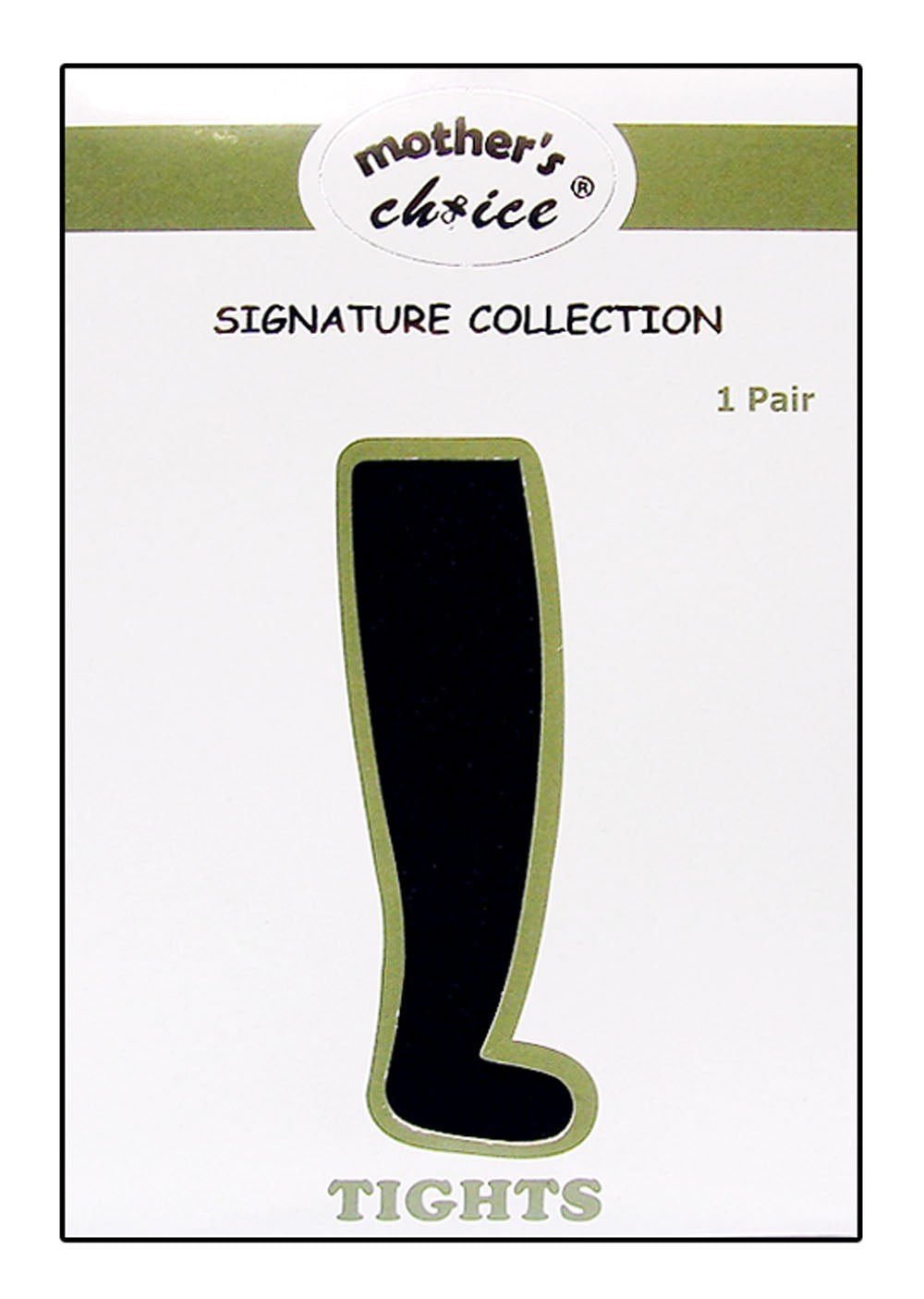 Card with a black knee-high sock design and 'Mother's Choice' branding on a white background.